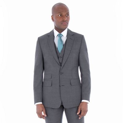 Grey tonal check wool blend 2 button front tailored fit st james suit jacket